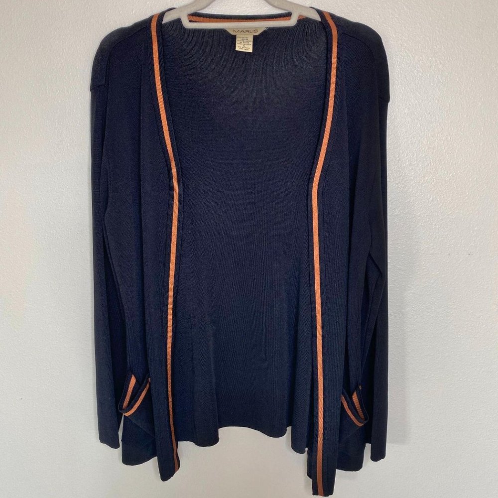 Nordstrom Marlis Black & Brown Open Front Cardigan Preppy Minimalist